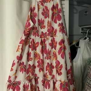 THML Pink and White Ruffled Tiered Sundress Sleeveless Halter Resort Wear